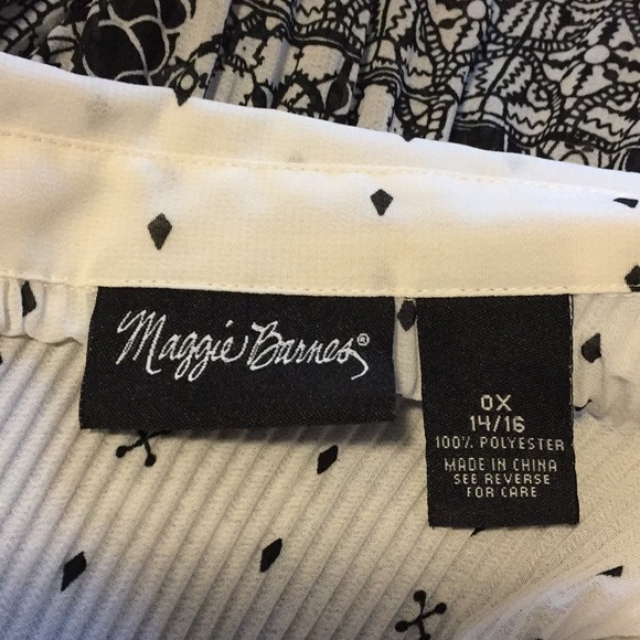 Black White Pleated Stretchy Button Up Blouse OX - Picture 4 of 6